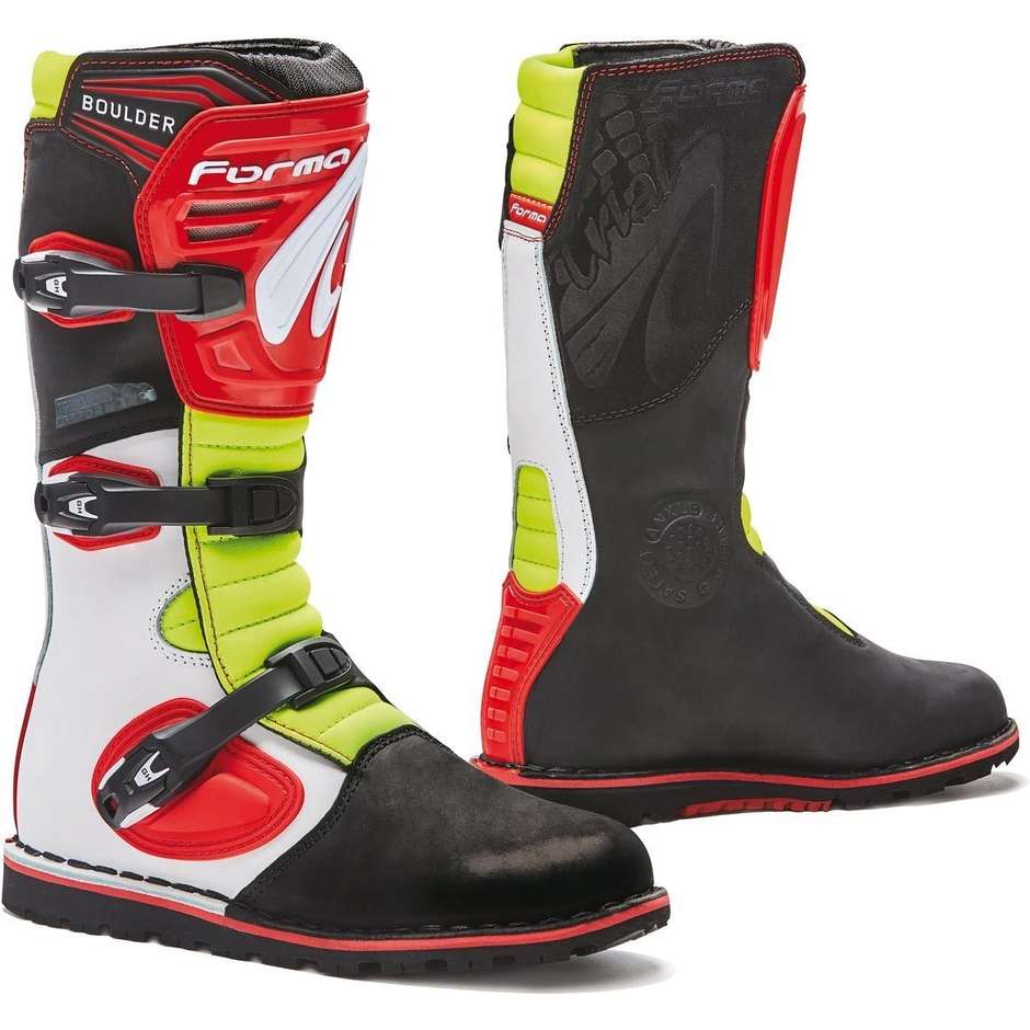 Boots Enduro & Trial Shape BOULDER White Red Yellow Fluo