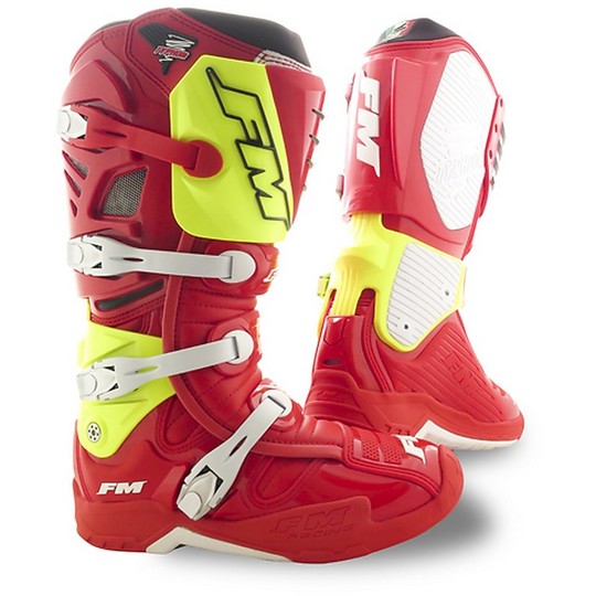 Boots Moto Cross Enduro Racing TYPHOON FM 2 Red Fluorescent Yellow