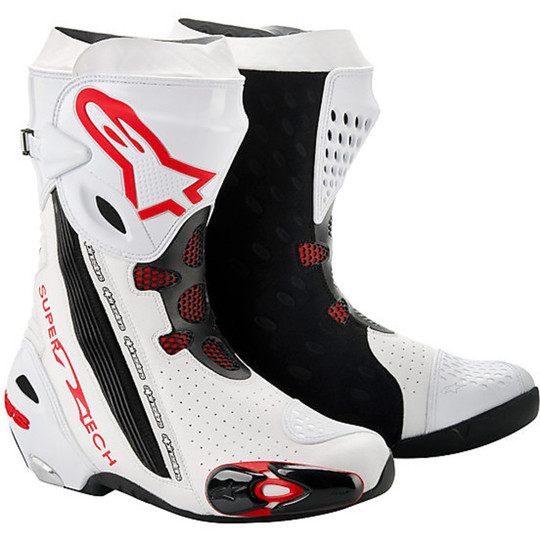 Bottes de course moto Alpinestar SUPERTECH R Boot Blanc Rouge Ventilé