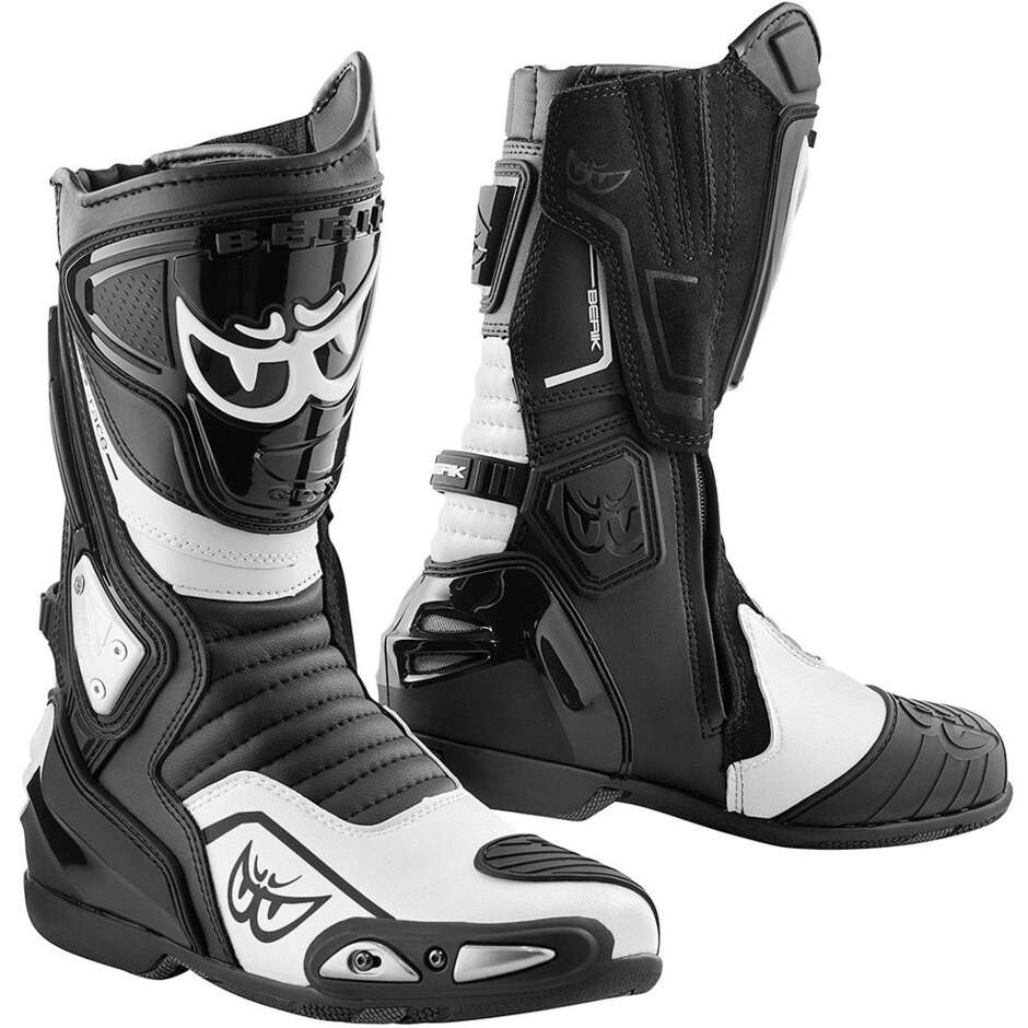 Bottes de moto de course Berik Donington 1563-BK noir et blanc