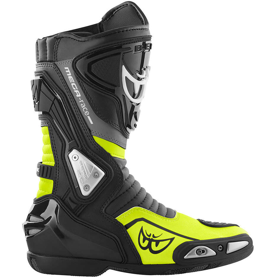 Bottes de moto de course Berik Donington 1563-BK Noir Jaune Fluo