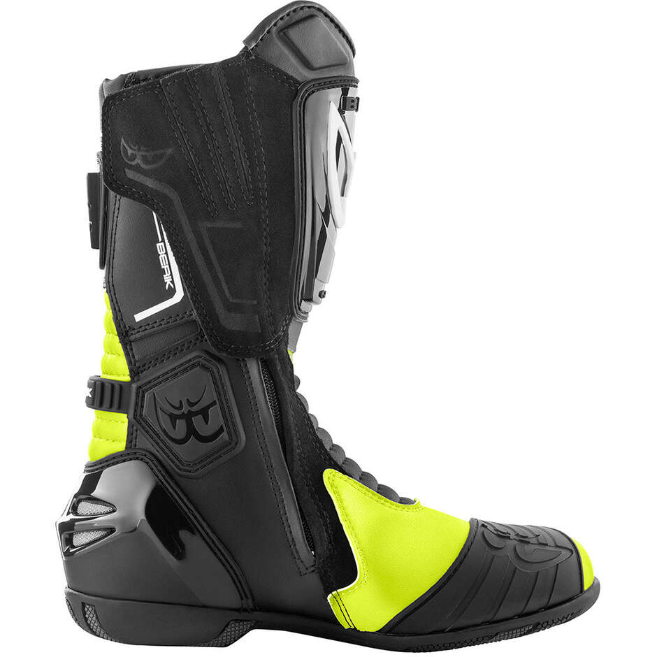Bottes de moto de course Berik Donington 1563-BK Noir Jaune Fluo