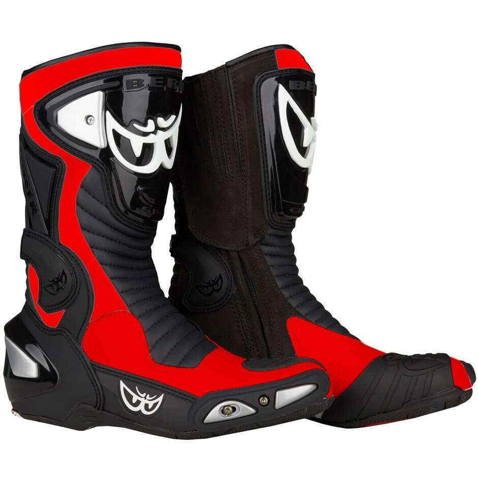 Bottes de moto de course Berik Race-X Evo 1289-BK Noir Rouge Fluo