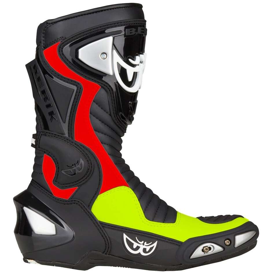 Bottes de moto de course Berik Race-X Evo 1289-BK Noir Rouge Jaune Fluo