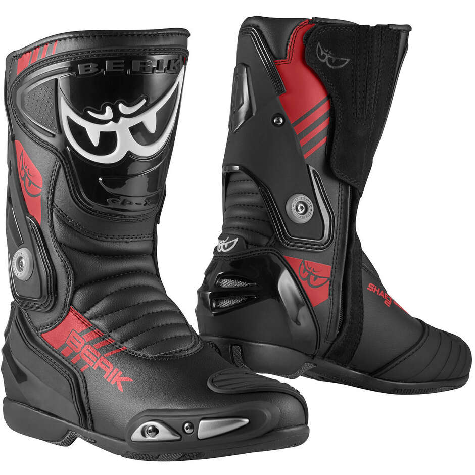 Bottes de moto de course Berik SHAFT 3.0 1448-BK Noir Rouge Fluo