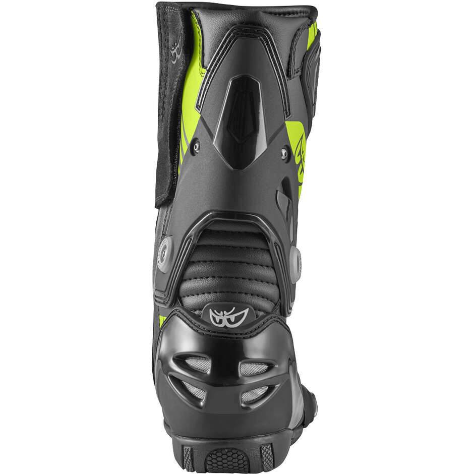 Bottes de moto de course Berik SHAFT 3.0 1448-BK noires et jaunes fluo