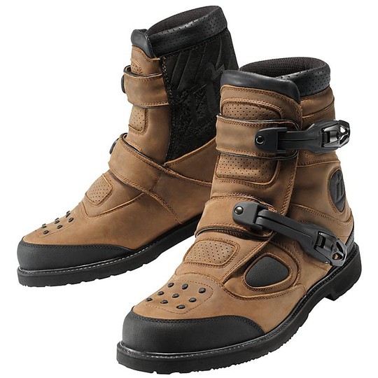 Bottes de moto imperméables techniques Icon Patrol Brown