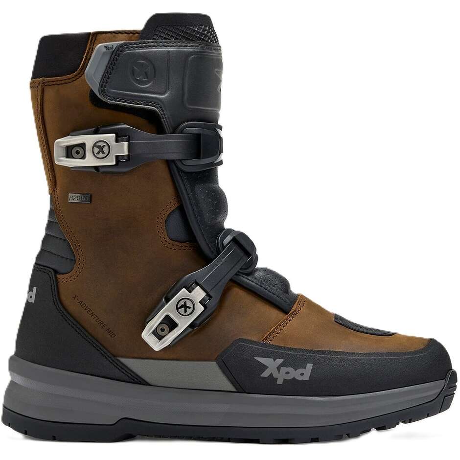 Bottes de moto marron Xpd X-ADVENTURE MID H2OUT