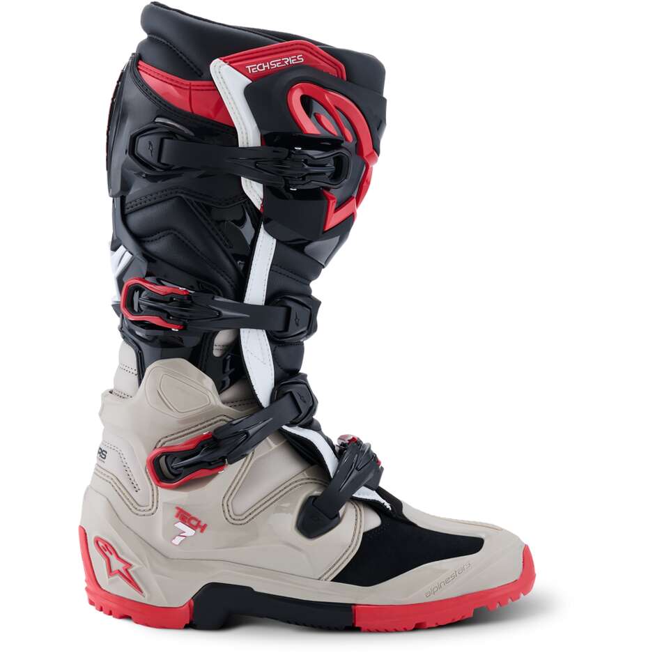 Bottes de motocross enduro Alpinestars TECH 7 ENDURO Noir Gris clair Rouge vif