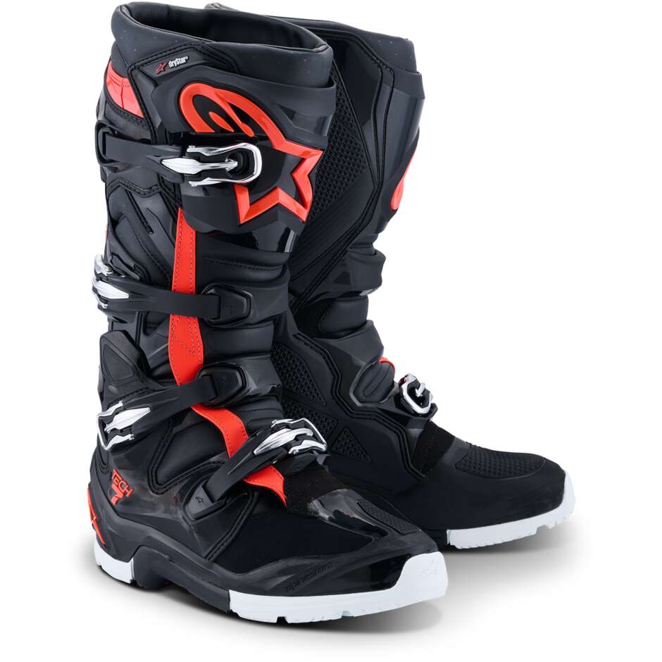 Bottes motocross enduro Alpinestars TECH 7 ENDURO DRYSTAR Noir Rouge Fluo Blanc