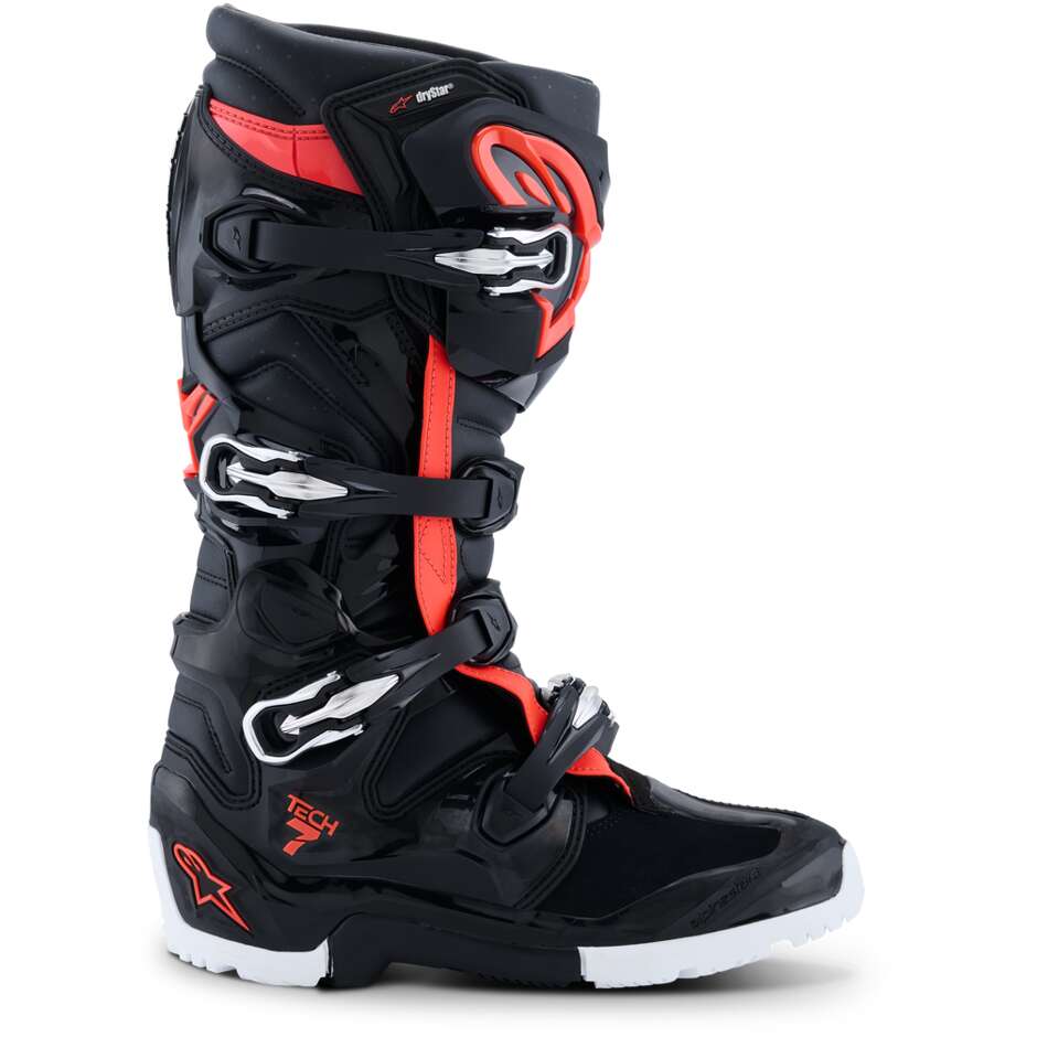 Bottes motocross enduro Alpinestars TECH 7 ENDURO DRYSTAR Noir Rouge Fluo Blanc
