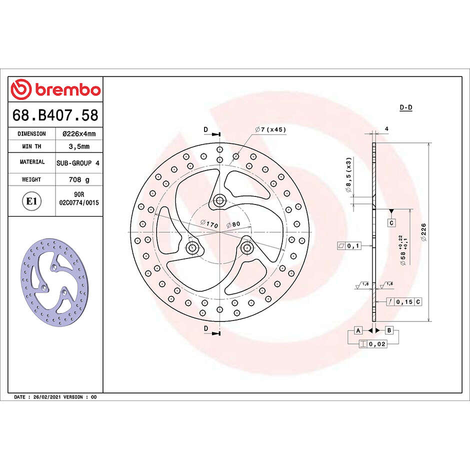Brembo Gold Series 226mm Front Fixed Motorcycle Brake Disc 68B40758 For PEUGEOT Elec E-Vivacity (2011-2015) and other models