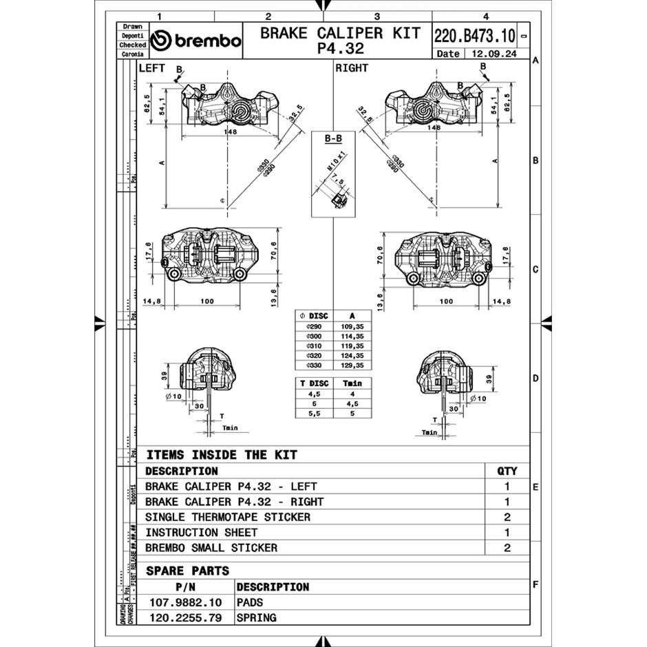 Brembo Racing .484 Café Racer Radial 100mm CNC Vorderrad-Motorradbremssattel-Kit 220B47310