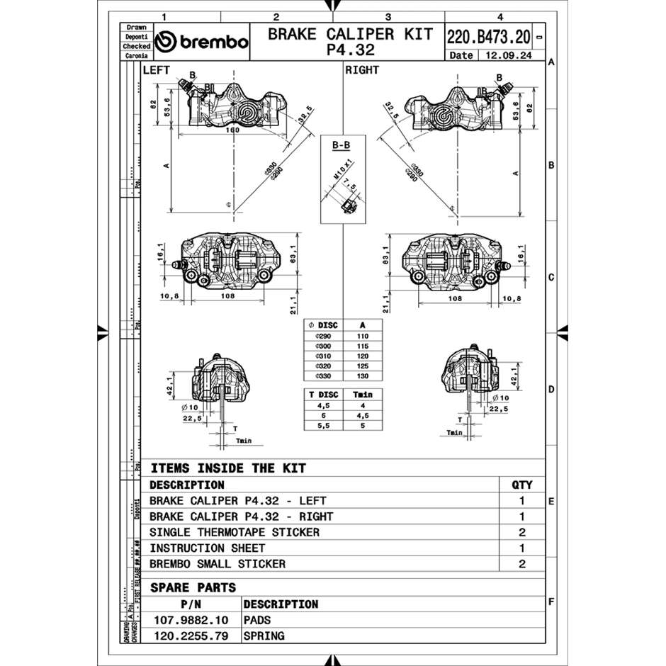 Brembo Racing .484 Café Racer Radial 108mm CNC Vorderrad-Motorradbremssattel-Kit 220B47320