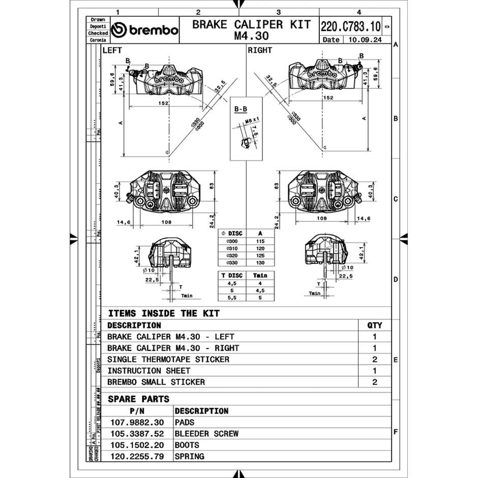 Brembo Racing GP4-RS 108mm Radial Titanium Front Motorcycle Brake Caliper Kit 220C78310