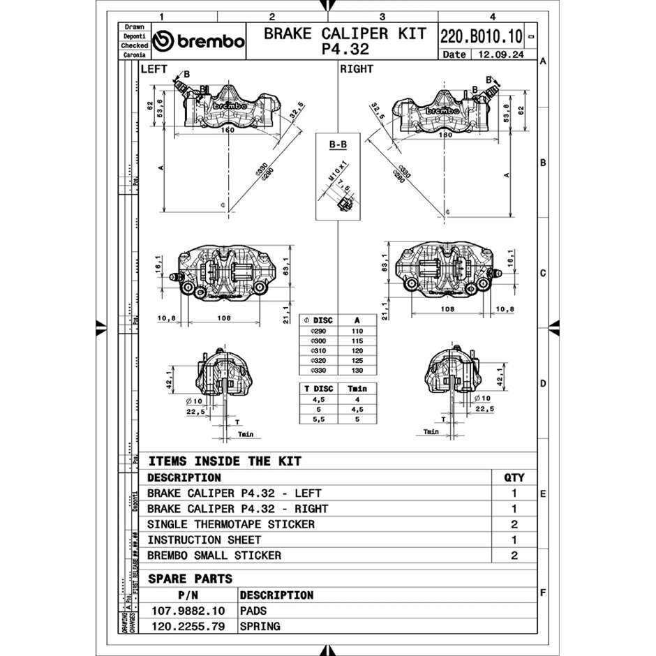 Brembo Racing GP4-RX 108mm Radial CNC Front Motorcycle Brake Caliper Kit 220B01010