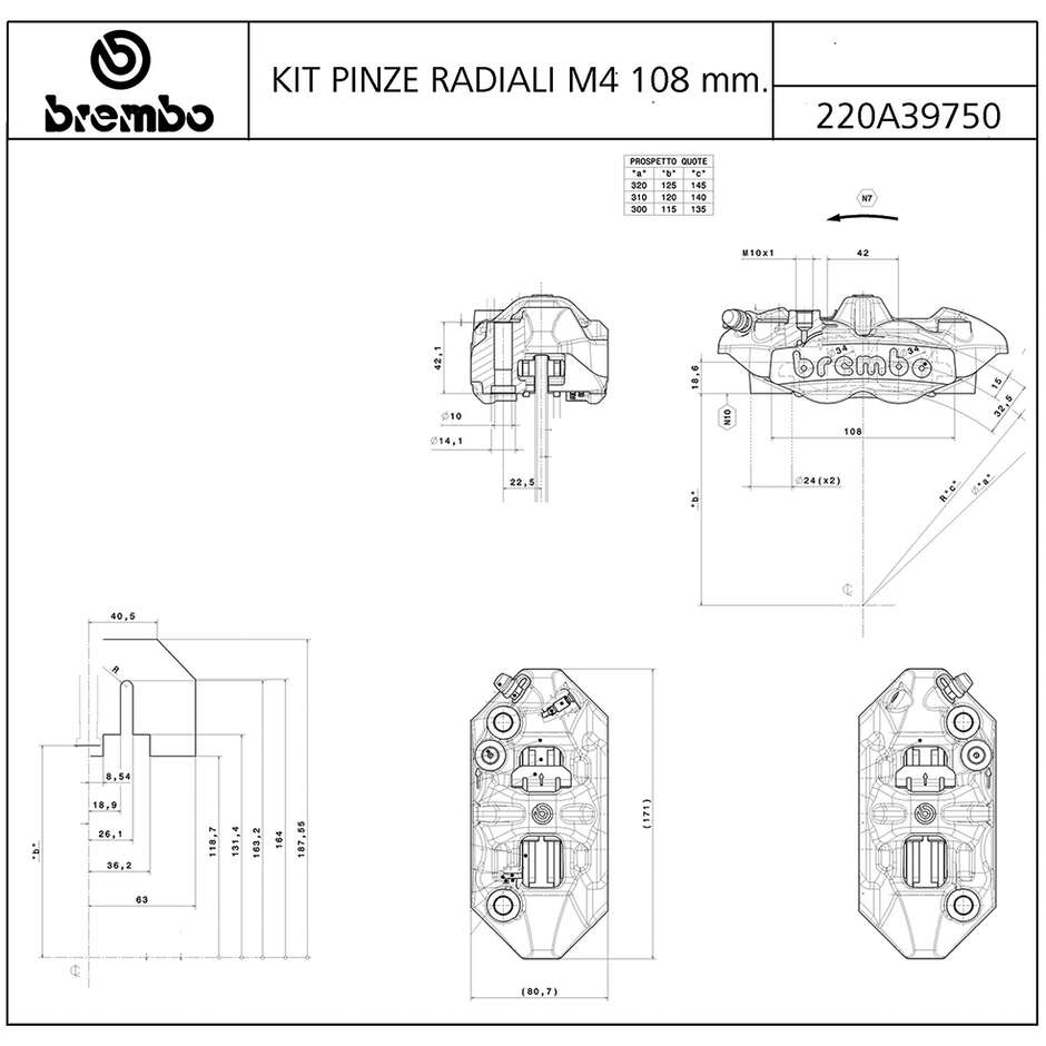 Brembo Racing M4.34 Radial 108mm Black Front Motorcycle Brake Caliper Kit 220A39750