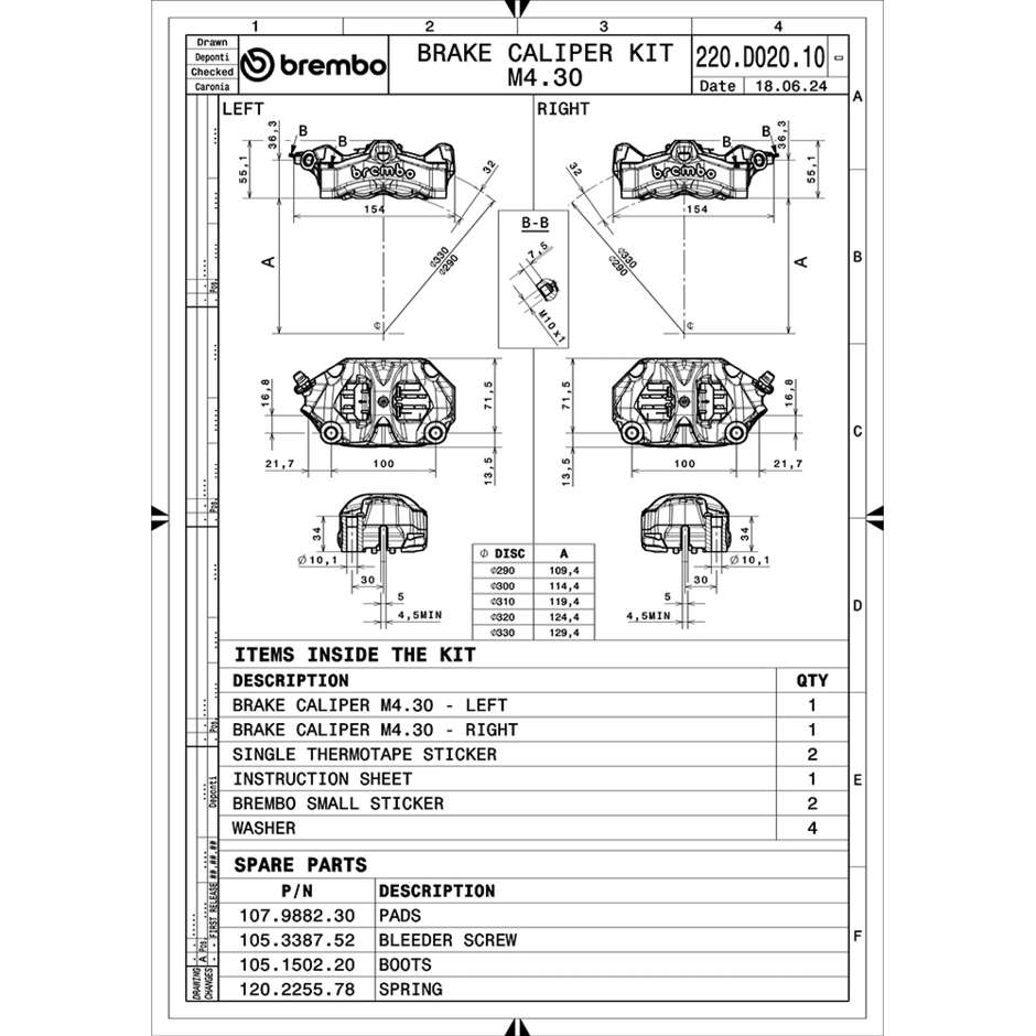 Brembo Racing Stylema 100mm Radial Titanium Front Motorcycle Brake Caliper Kit 220D02010