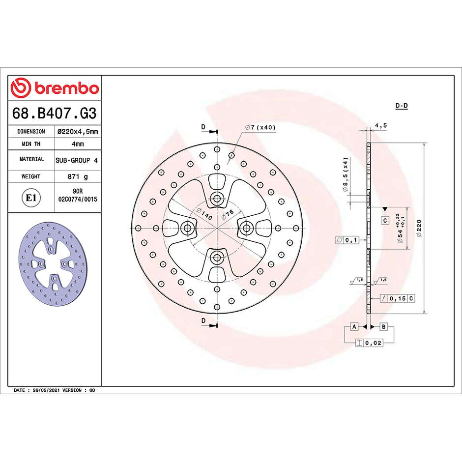 Brembo Serie Oro 220mm Front Fixed Motorcycle Brake Disc 68B407G3 For MBK Skyliner 125 (1999-2010) and other models