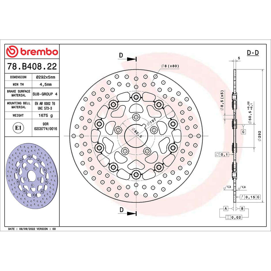 Brembo Serie Oro 292mm Vordere schwimmende Motorradbremsscheibe 78B40822