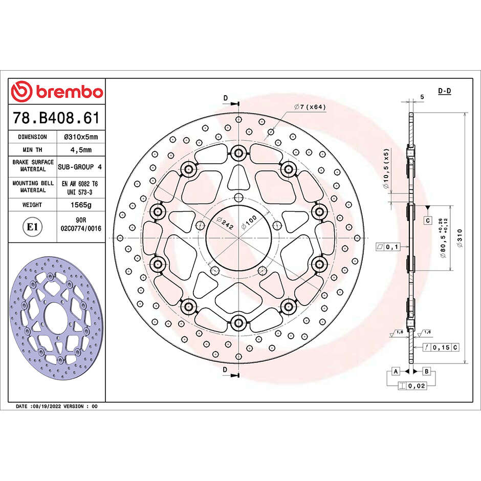 Brembo Serie Oro 310mm Vordere schwimmende Motorradbremsscheibe 78B40861