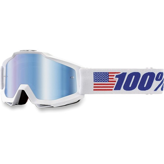 Brille Moto Cross Enduro 100% Accuri Merica Spiegellinsenobjektiv Mehr Blau Transparent