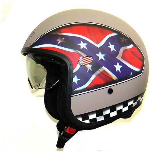 C face helmet jet premier vintage fiber with integrated visor Confederate Silver