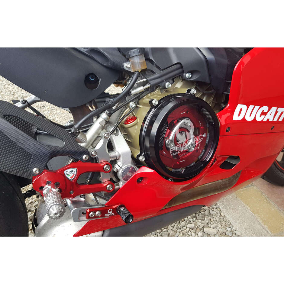 CA201 transparente Abdeckung mit Carboneinsätzen für Ölkupplungen Ducati Panigale Pramac Racing Lim. Ed. CNC Racing Schwarz