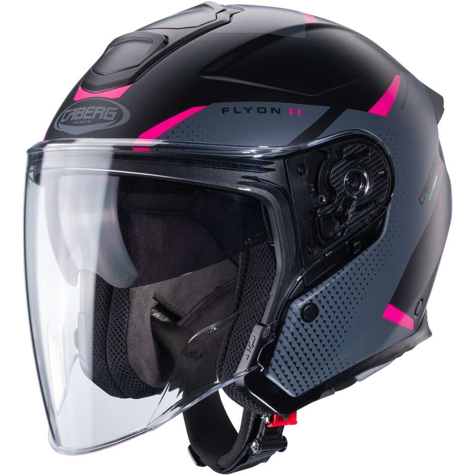 Caberg FLYON II BOSS Jet Motorcycle Helmet Matt Black Gray Pink