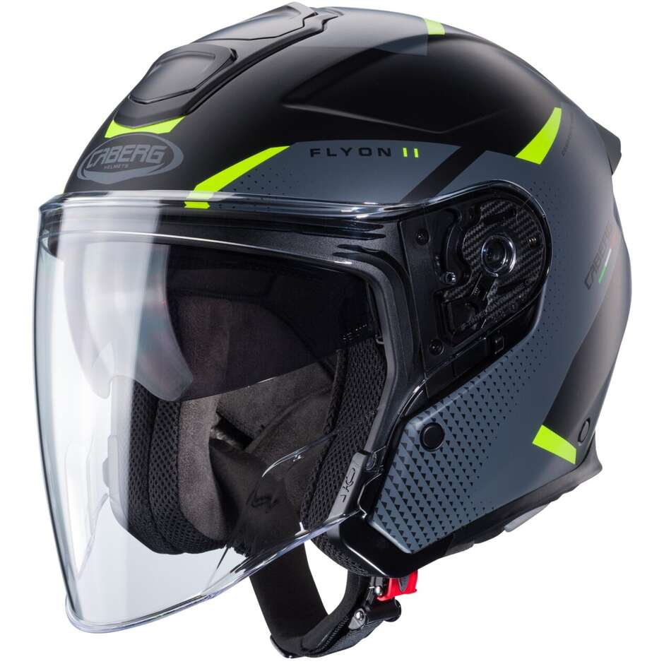 Caberg FLYON II BOSS Jet Motorcycle Helmet Matt Black Gray Yellow Fluo