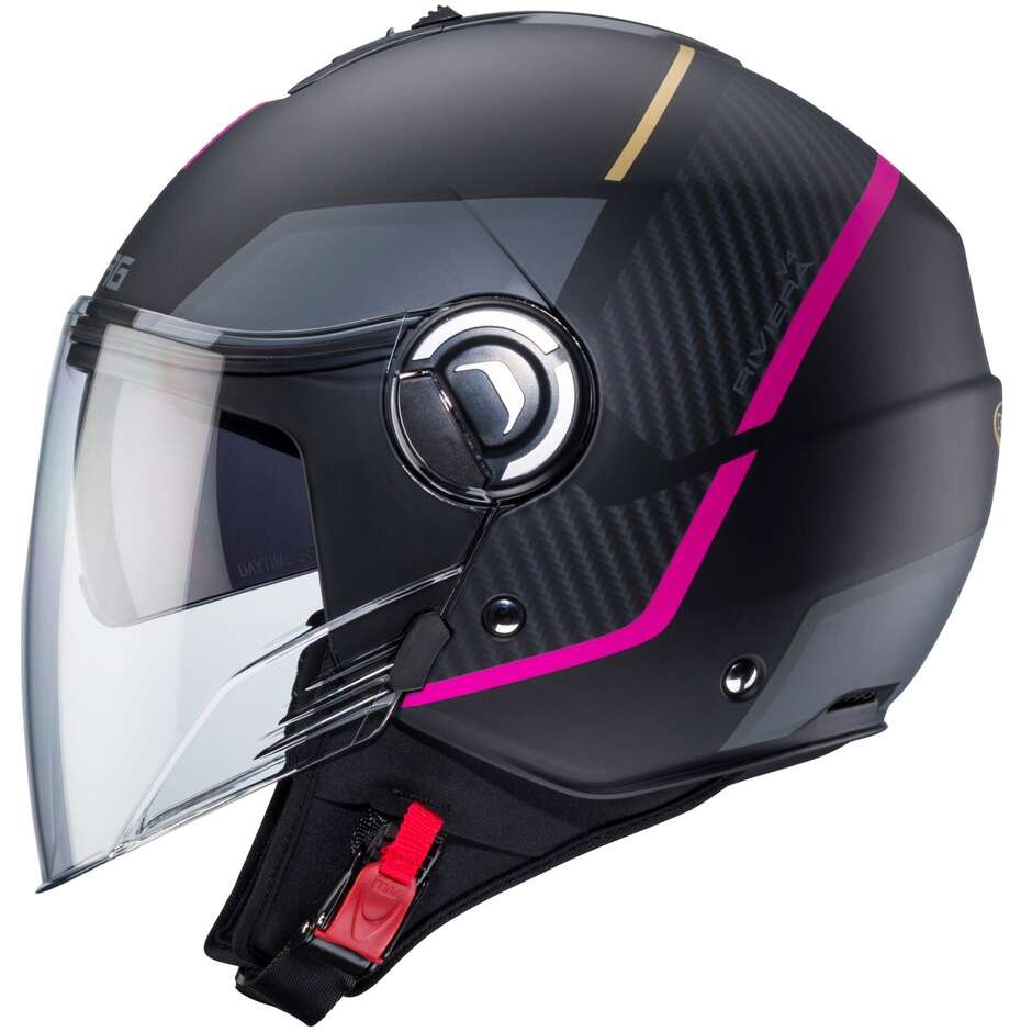 Caberg RIVIERA V4X GEO Jet Motorcycle Helmet Matt Black Anthracite Pink