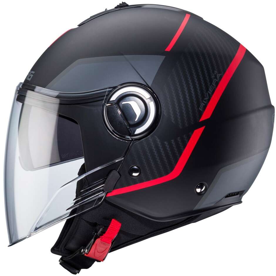 Caberg RIVIERA V4X GEO Jet Motorcycle Helmet Matt Black Anthracite Red