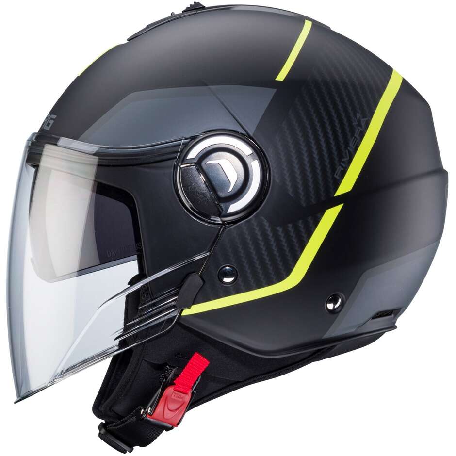 Caberg RIVIERA V4X GEO Jet Motorcycle Helmet Matt Black Fluo Yellow Anthracite