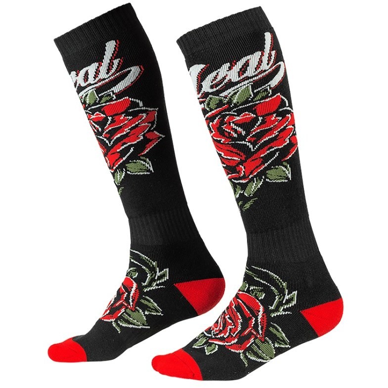 Calze Lunghe Oneal Pro Mx Sock Moto Cross Enduro Mtb Roses Nero Rosso