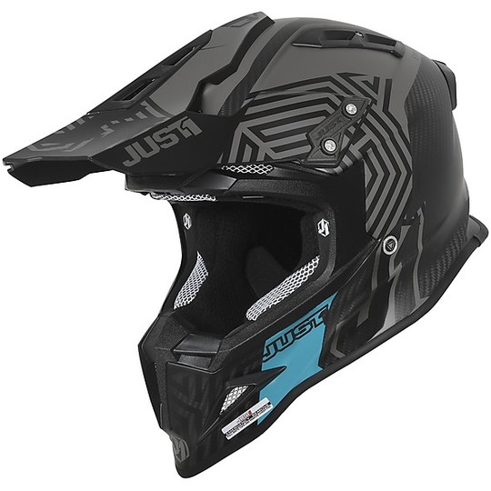 Carbon Cross Enduro Motorcycle Helmet Just1 J12 SYNCRO Carbon Black Matt Turquoise