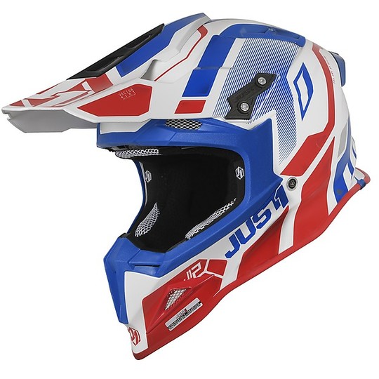Carbon Cross Enduro Motorcycle Helmet Just1 J12 VECTOR Red Blue Glossy White