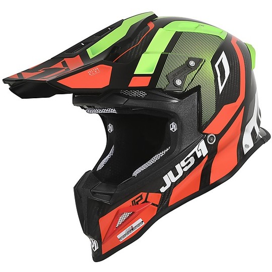 Carbon Cross Enduro Motorcycle Helmet Just1 J12 VECTOR Red Lime Carbon