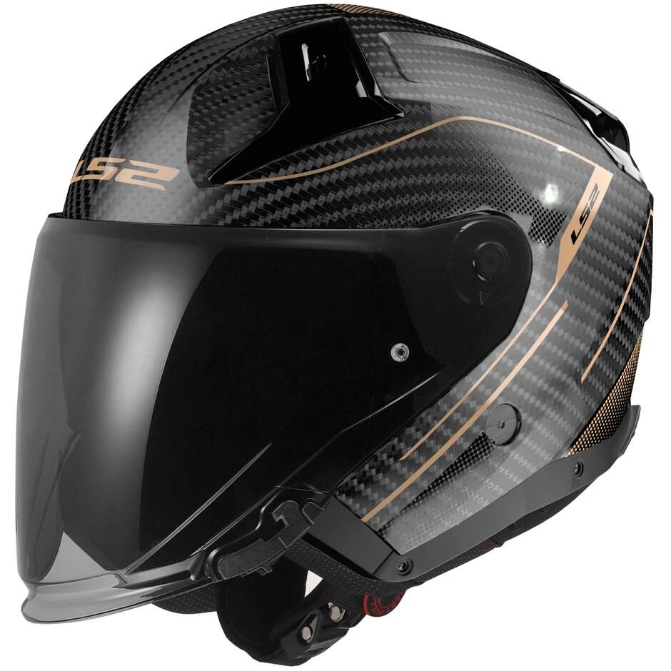 Carbon Jet Motorcycle Helmet Ls2 OF603 INFINITY 2 CARBON Counter Polished Antique Gold