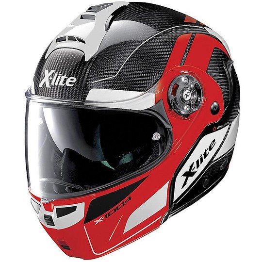Carbon Modular Motorcycle Helmet X-Lite X-1004 Ultra Carbon CHARISMATIC N-Com 014 Carbon Racing Red
