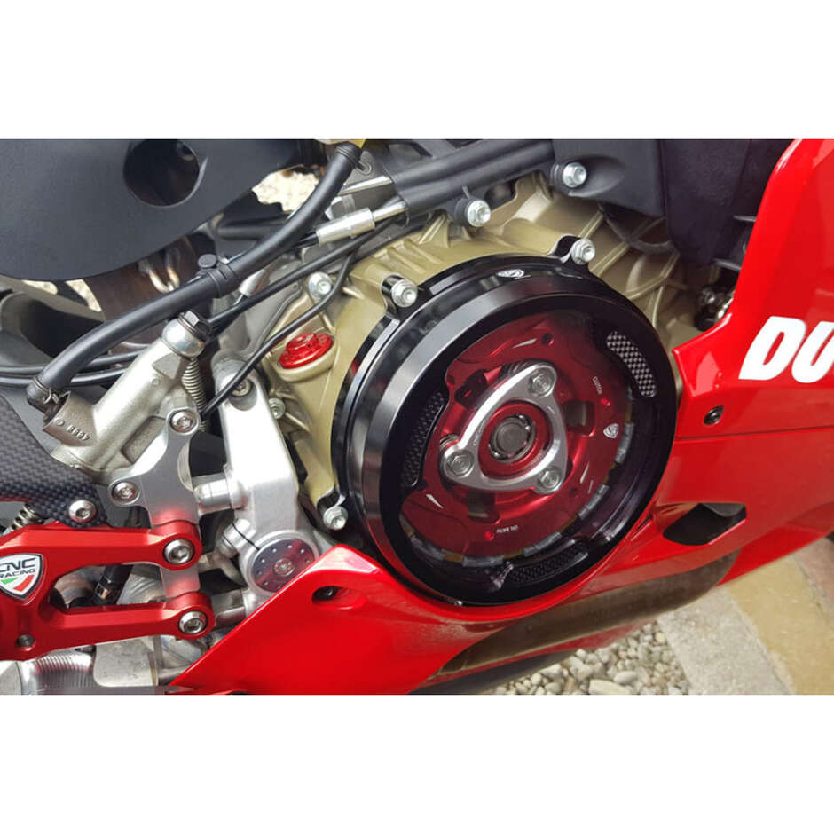 Carter trasparente CA201 con inserti in carbonio per frizioni ad olio Ducati Panigale CNC Racing Nero