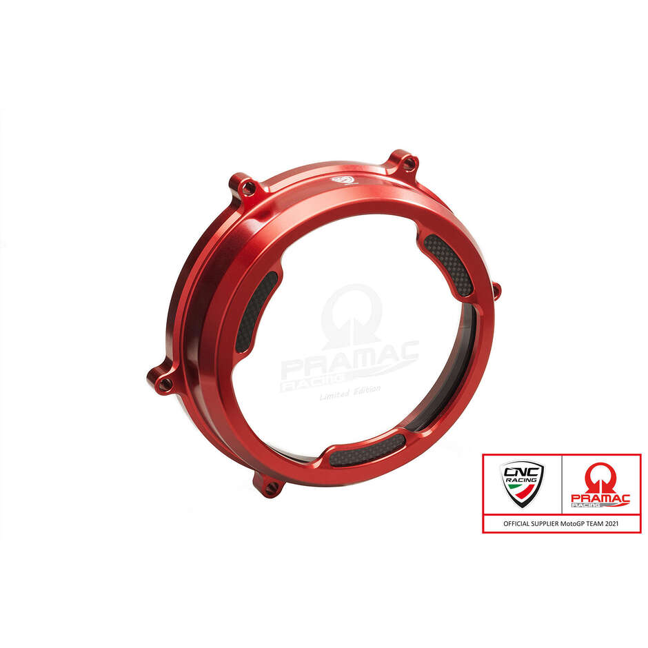 Carter trasparente CA201 con inserti in carbonio per frizioni ad olio Ducati Panigale Pramac Racing Lim. Ed. CNC Racing Rosso