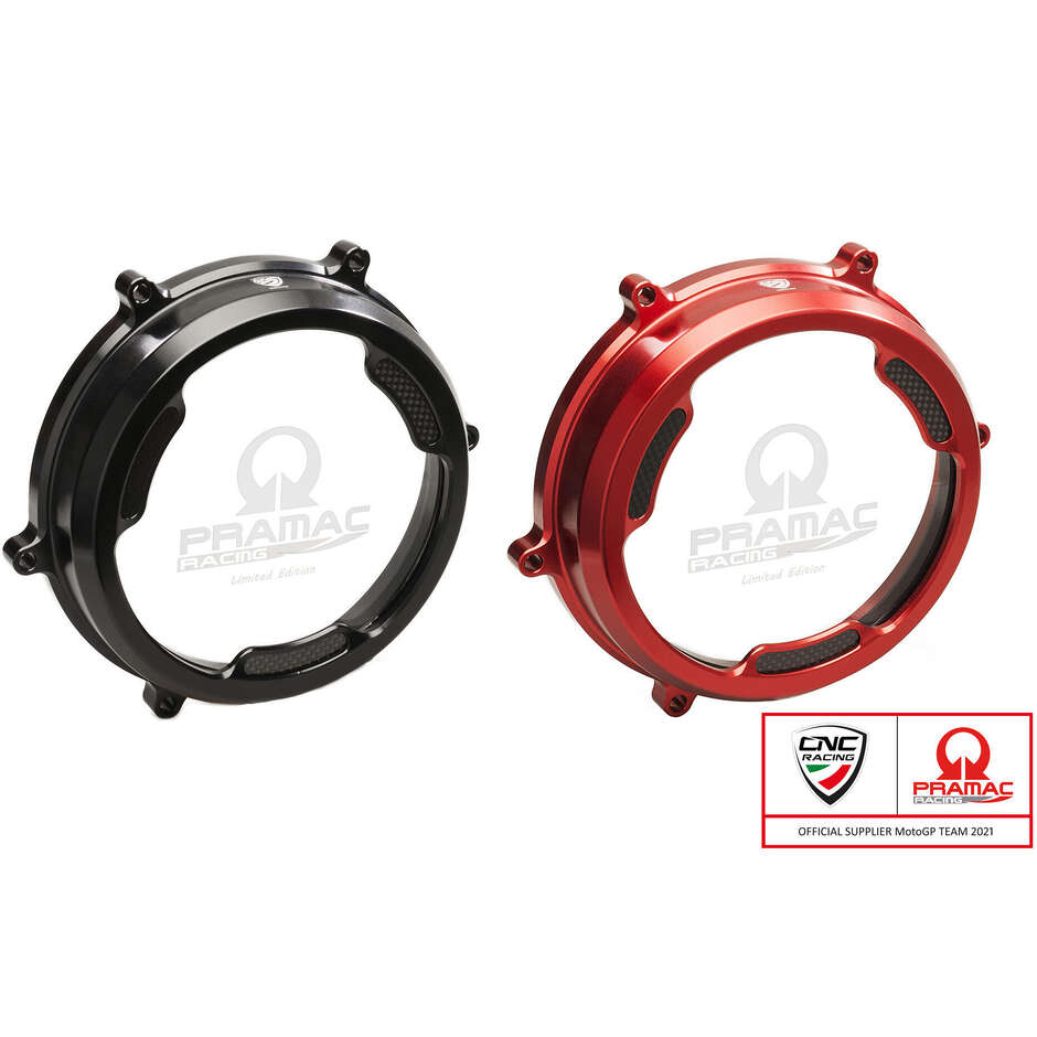 Carter trasparente CA201 con inserti in carbonio per frizioni ad olio Ducati Panigale Pramac Racing Lim. Ed. CNC Racing Rosso