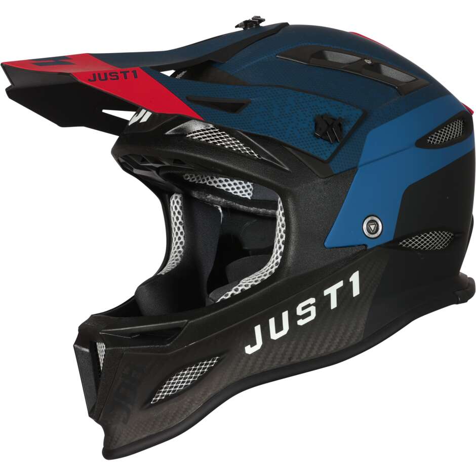 Casco Bici Integrale MTB Just1 JDH + Mips Dual Blu Rosso Carbonio Opaco