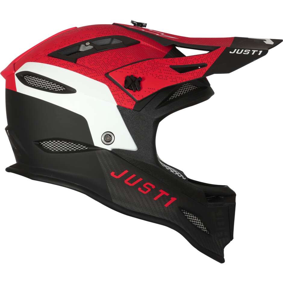 Casco Bici Integrale MTB Just1 JDH + Mips Dual Rosso Bianco Carbonio Opaco