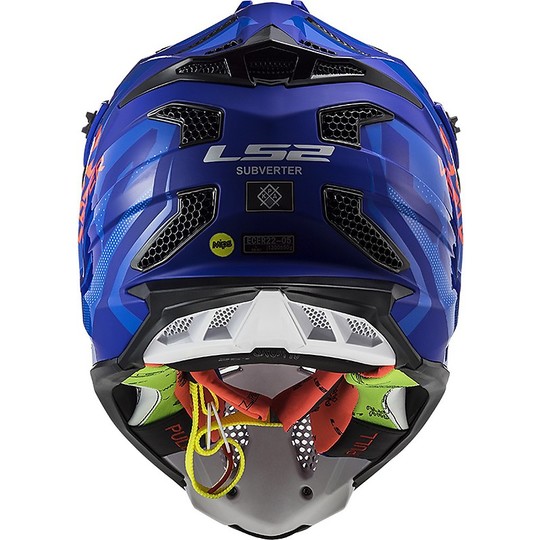 Casco Cross Enduro Off Road Moto Ls2 MX470 SUBVERTER Troop Blu Opaco Arancio