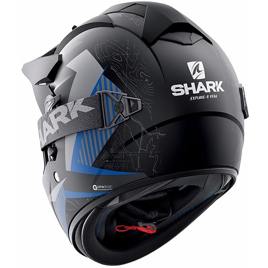 Casco Integrale Moto Cross Enduro Shark EXPLORE-R Peka Mat Black Blue