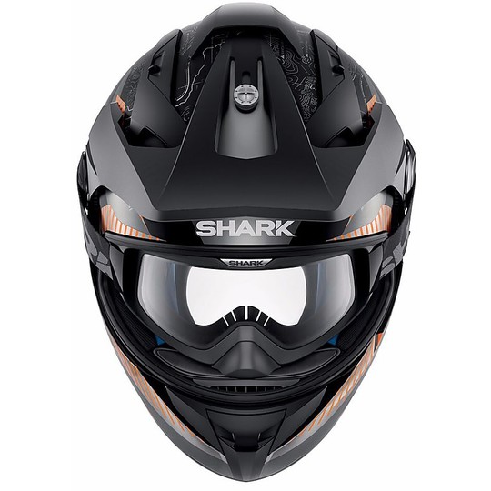 Casco Integrale Moto Cross Enduro Shark EXPLORE-R Peka Mat Black Orange