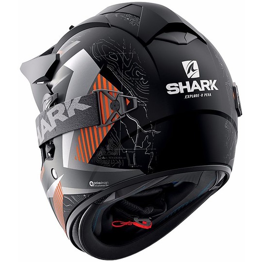 Casco Integrale Moto Cross Enduro Shark EXPLORE-R Peka Mat Schwarz Orange