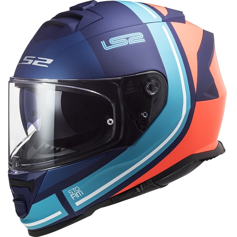 Casco Integrale Moto Doppia Visiera Ls2 FF800 Storm SLANT Blu Arancio