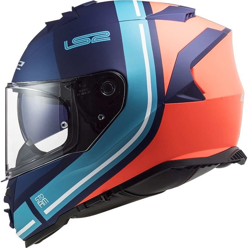 Casco Integrale Moto Doppia Visiera Ls2 FF800 Storm SLANT Blu Arancio